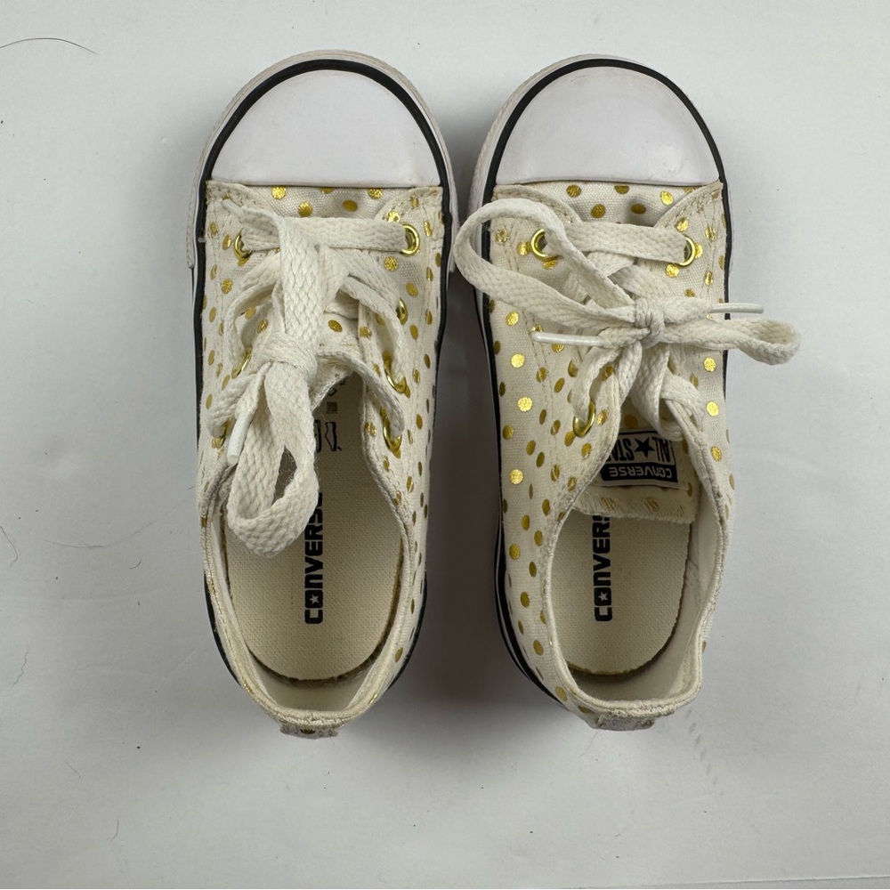 Converse Chuck Taylor Kids White Sneakers with Gold Dots size 9 - Picture 4 of 6